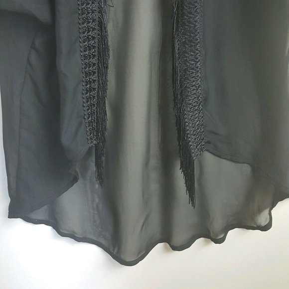 3/$28 NWT black sheer lingerie style kimono cardigan w fringe M - Picture 6 of 8